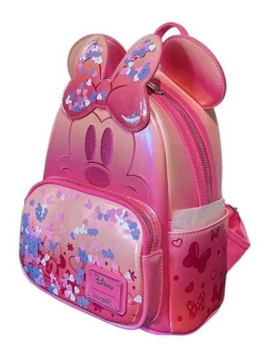 Loungefly Disney Minnie Mouse Pink Confetti Mini Backpack Embroidered Shimmer NW